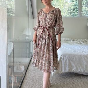 Vintage Nu-mode Floral Print Dress with Burgundy Accents